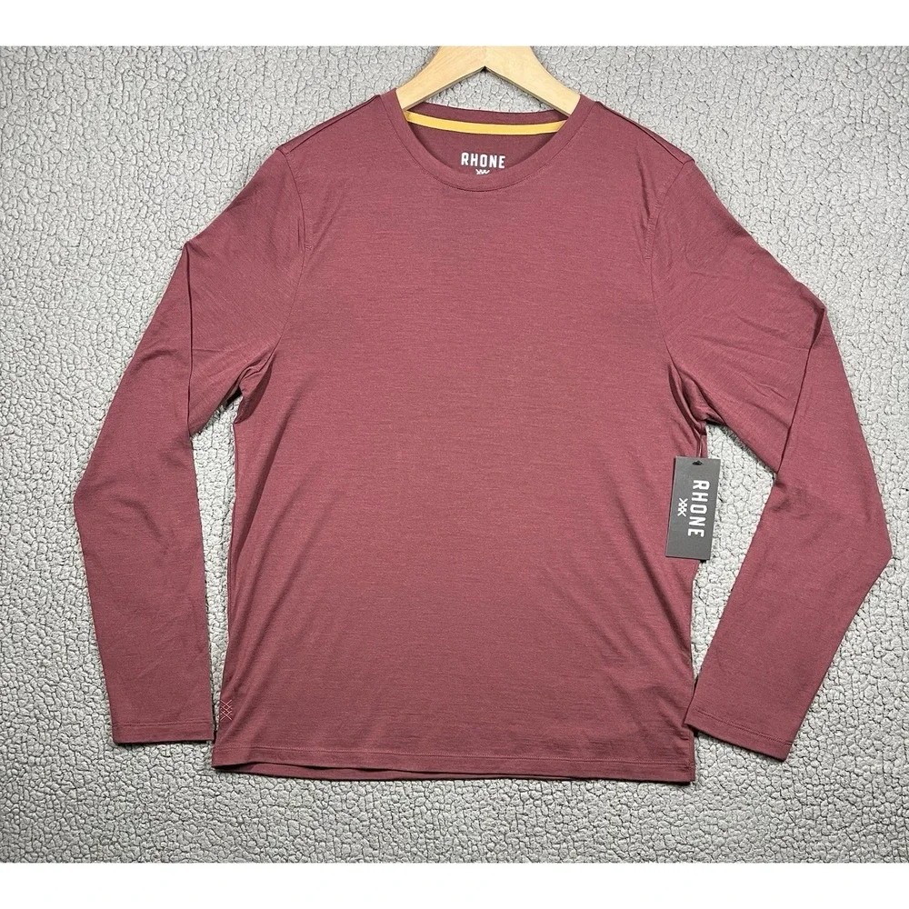 Rhone‎ Modino Wool Long Sleeve Tee Mens's Size S Tawny Port Red NWT